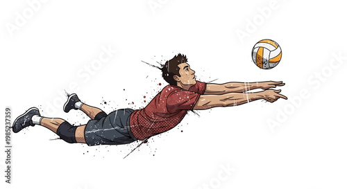 Volleyball Player Diving for Ball