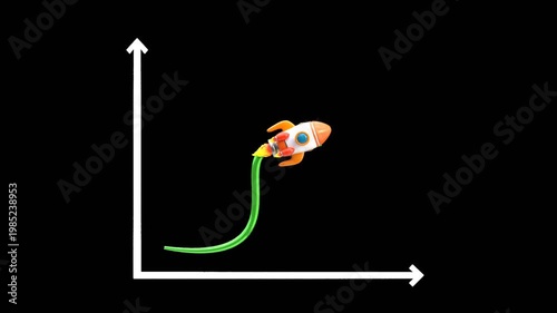3D Infographic Chart with Rocket | Alpha Channel