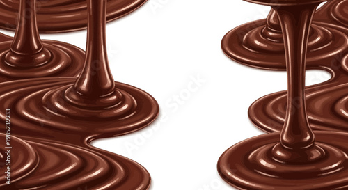 Delicious Chocolate Drizzle Flowing and Swirling on White Background