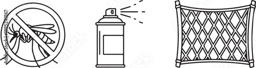 Mosquito repellent spray and net protection during summer against insects Isolated on white background