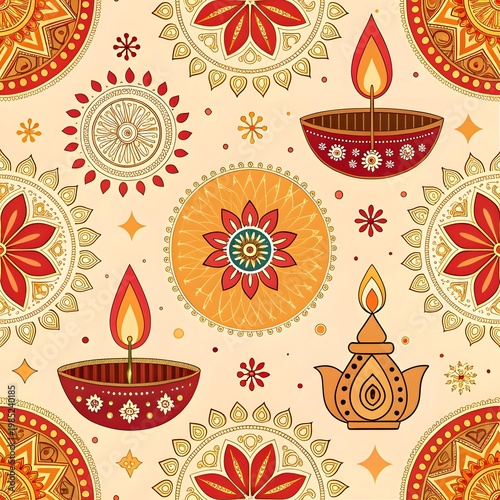 Seamless pattern with flowers and stars