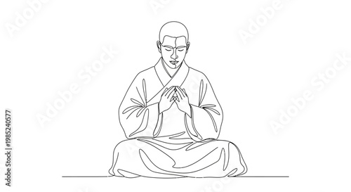 Zen Buddhist Monk Meditating in Lotus Position, Calm Spiritual Practice