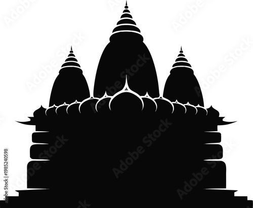 Ram Mandir Temple Silhouette Vector Minimal Hindu Architecture Ayodhya Clean Black Icon Spiritual Landmark Premium Stock Illustration Design