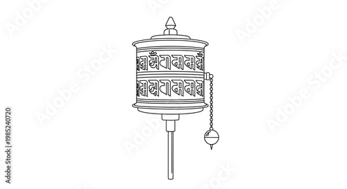 Tibetan Prayer Wheel Outline Icon - Buddhist Spiritual Symbol