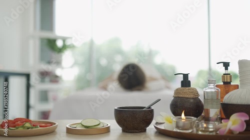 The pretty woman is relaxing at hotel 's massage  and spa. Lifestyle, leisure activity.