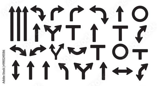 Large collection of black vector arrows for diverse directional indications in design and navigation contexts.
