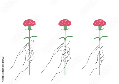 Mother’s Day carnation flower hand holding gift vector illustration