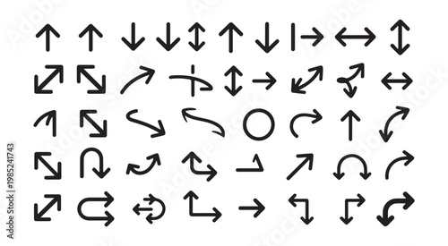 Collection of diverse arrow icons for navigation and direction, vector graphics on transparent background.