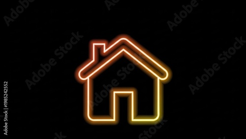 Radiant glowing house icon representing digital home navigation and property concepts on a dark