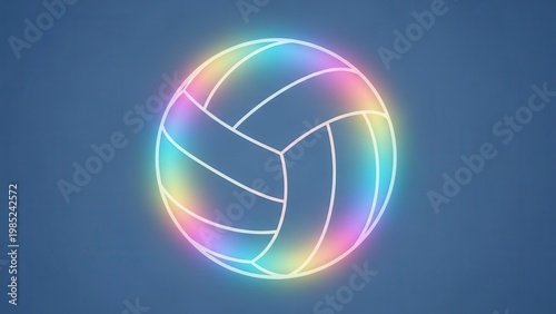 Vibrant glowing volleyball outline with rainbow spectrum effect on a deep blue background