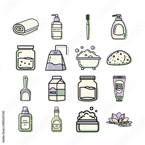 Skincare Product Line Art Icons or Minimalist Beauty Item Collection