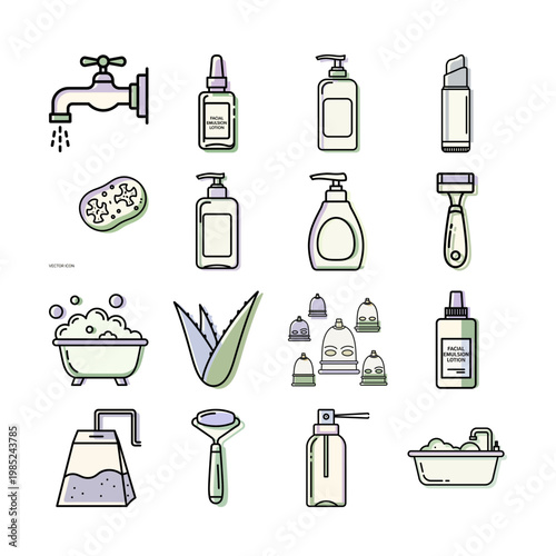 Skincare Product Icons Line Art Style or Cosmetic Items Vector Set Line Art