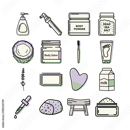 Skincare Product Line Art or Minimalist Beauty Routine Icons