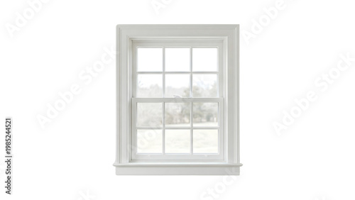 White window with multiple panes and frame isolated on transparent background