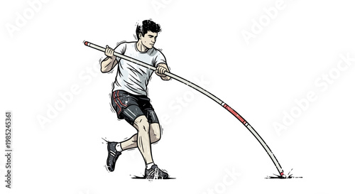 Athlete Pole Vaulting with Long Pole