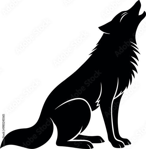 Sitting wolf silhouette howling at the moon in a natural environment  wild animal