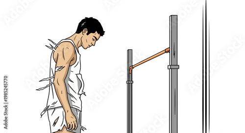 Athlete with darts in back near gymnastics bars