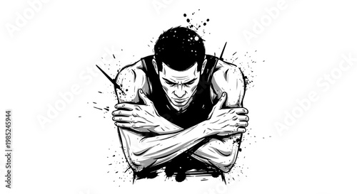 Man embracing himself, feeling cold, isolated, and distressed