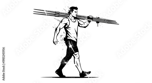 Man carrying construction materials, illustration