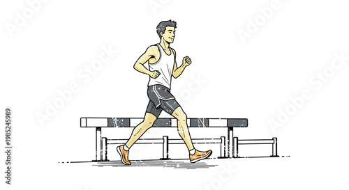 Man running over hurdle during training