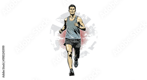 Man running with prosthetic leg, athletic fitness, sport, determined, white background