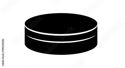 Black Hockey Puck Silhouette Isolated on White Background