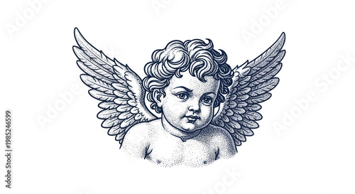 Obraz na płótnie Cherub Angel Illustration Drawing - Vintage Style