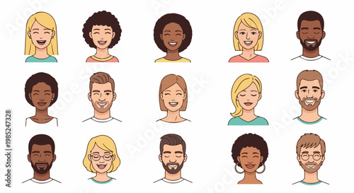 vector illustration of female and male avatar face portrait with smile,angry,emotion,laughing on white background