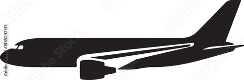 Airplane Silhouette Vector, Passenger Aircraft and Air Travel Transportation Concept