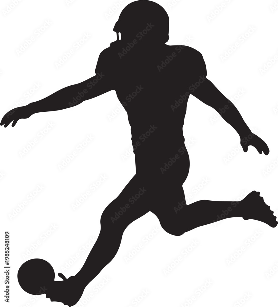 Obraz premium American Football Player Kicking Ball Silhouette Vector, Sports Action and Athlete Concept
