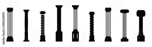 Realistic arches and pillar gates of palace or white vector set. Castle. Black pillar gate archways. Vector illustration.