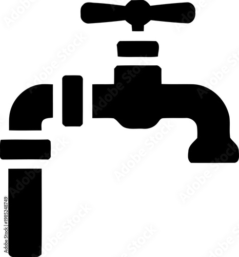 Black faucet icon, water tap symbol, plumbing sign, bathroom fixture