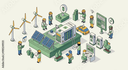 Renewable Energy System with Solar Panels and Wind Turbines