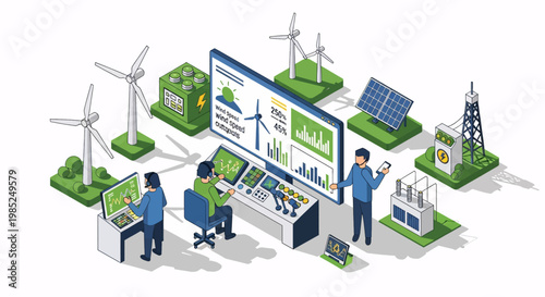 Renewable Energy Control Room with Solar Wind Power Monitoring System