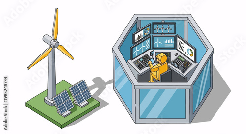 Renewable Energy Control Room with Solar and Wind Power