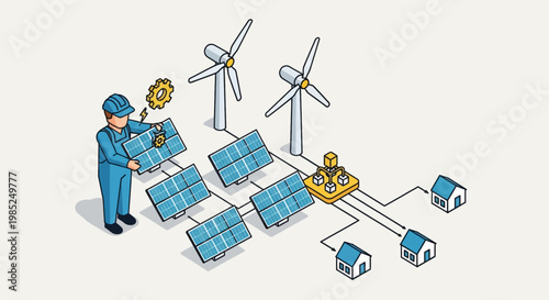 Engineer maintaining unique solar wind energy system