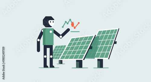 Robot analyzing unique solar wind energy with graph