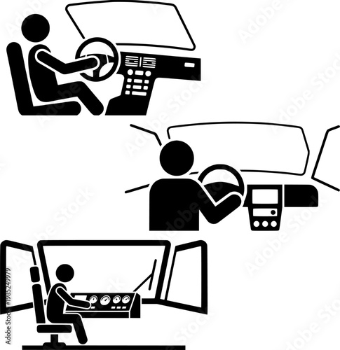 Driving Activity Icon Set with Car Control and Dashboard Illustration