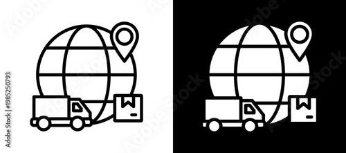 Global Shipping Icon Set In Black And White Filled Style Collection