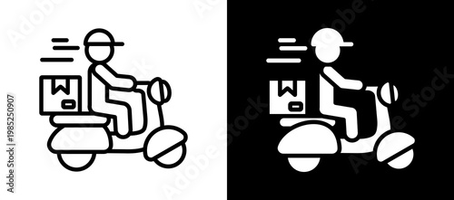 Motorbike Delivery Icon Set In Black And White Filled Style Collection