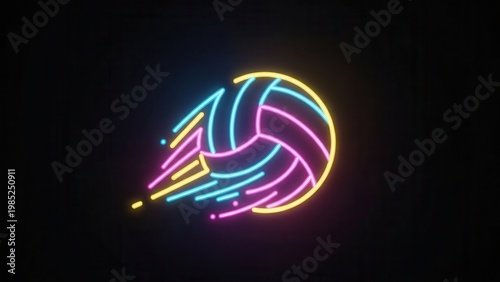 Vibrant glowing volleyball in swift motion digital artwork perfect for modern sports themes