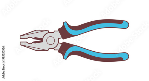 Colorful illustration of pliers with blue and brown handles and metal jaws