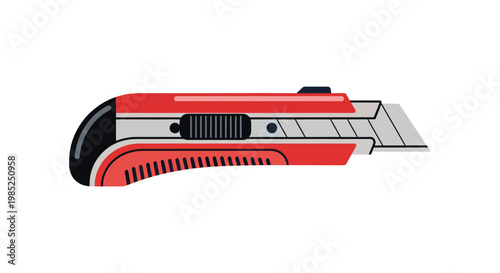 Red and black utility knife with a silver blade and ergonomic handle design