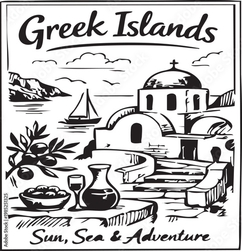 Greek Orthodox Church Restaurant Menu Design Vintage Vector Illustration Poster