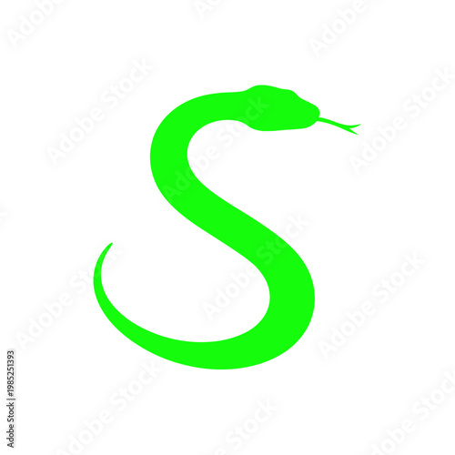 Vibrant Green Snake Silhouette on White Background
