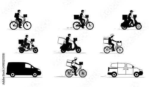 Minimal courier delivery transport set parcel service vector illustration