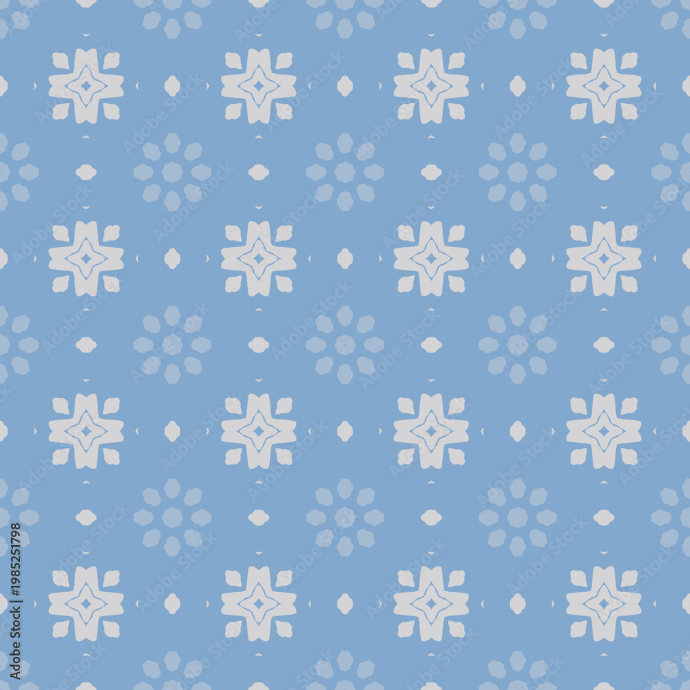 Fototapeta premium Seamless blue and white floral geometric pattern background