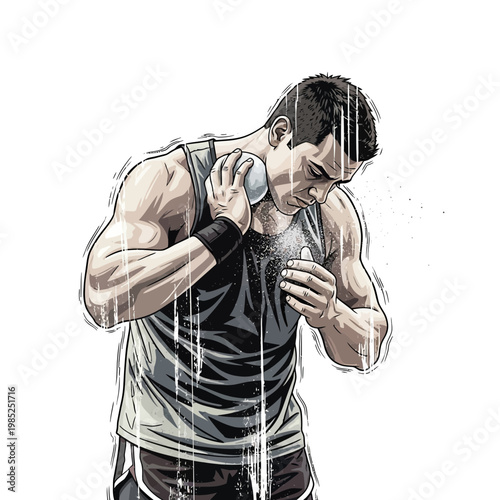 Athlete cooling down with ice pack after workout