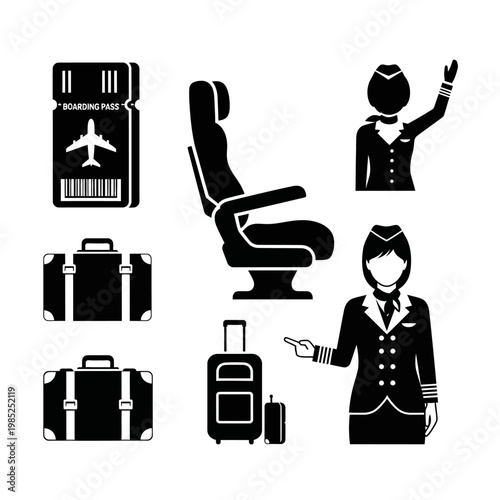 Airline Travel Essentials Boarding Pass, Luggage, Crew