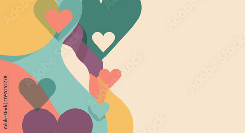 A calming and modern abstract background featuring overlapping hearts and circles in muted tones. Perfect for concepts of love, connection, and wellbe